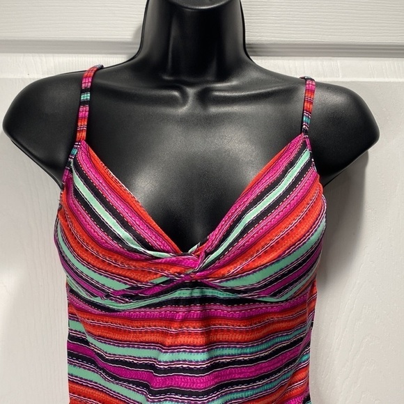 ATHLETA WOMEN SWIMWEAR TANKINI BOHO STIPES PINK RED GREEN SIZE S - Picture 2 of 9